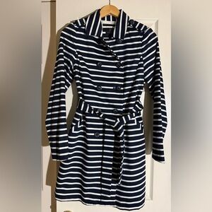 The Limited Navy White Nautical Striped Trench Coat Belted Nautical Jacket XS
